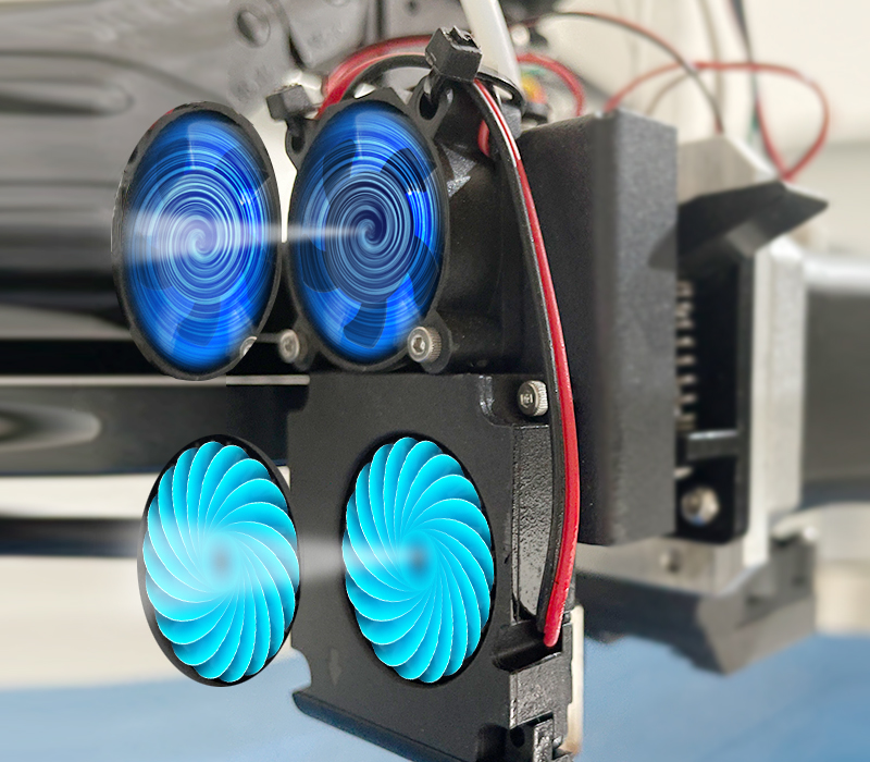 Dual fan left and right cooling system